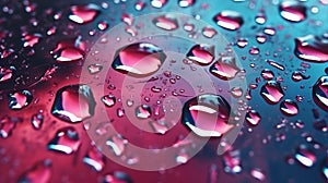 Realistic small water drops on the surface of something. Rainy day. Generative AI. Illustration for banner, poster, cover,