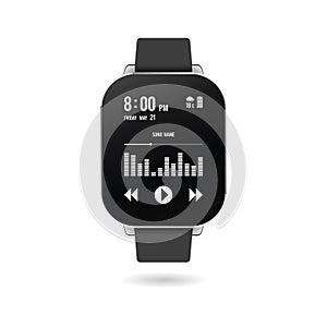 Realistic smart watch with a picture on the display as an example of some of the features. Vector illustration.