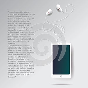 Realistic smartphone and headphones illustration with text