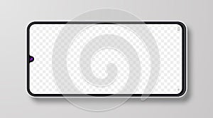 Realistic smartphone mock up set. Mobile phone display isolated on white gray background. 3D template illustration. Vector