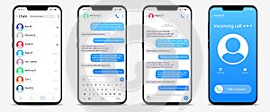 Realistic smartphone mockup app messenger display on screen. Template sms cha