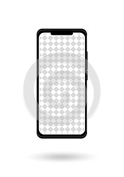 Realistic smartphone mockup. Cellphone frame with transparent blank display, isolated template, front view. Vector