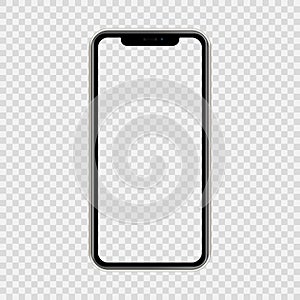 Realistic smartphone The shape of a modern mobile phone Designed 2019 to have a thin edge. mockup empty screen, isolated on