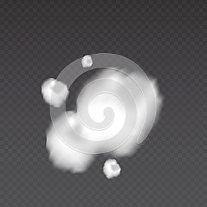 Realistic smoke bomb on transparent background. Explosion steam. Fog texture.