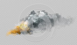 Realistic smoke and fire shapes on a black background. Vector illustration