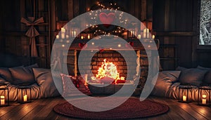 A realistic snapshot of a cozy fireplace with crackling flames