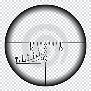 Realistic sniper sight with measurement marks. Sniper scope template isolated on transparent background.