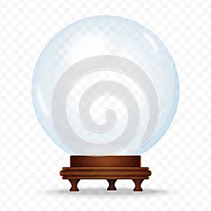 Realistic Snow sphere globe isolated on the transperant background. Magic crystal glass ball. Christmas snow globe.