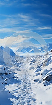 Realistic Snowy Mountain Landscape With White Path