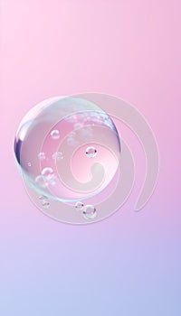 Realistic soap bubble isolated on pink background. 3d vector illustration.