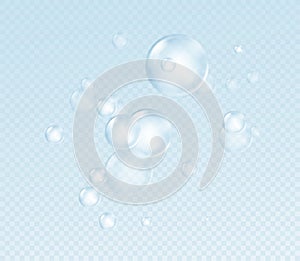 Realistic soap bubble isolated on transparent background. Real transparency effect. Water foam bubbles set. Vector