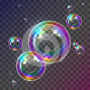 Realistic Soap Bubbles Foam Collection on Transparent Background
