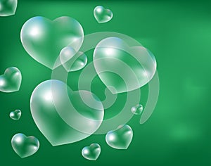Realistic soap bubbles Heart-shaped. Drops of water in a shape. Valentines day, love, romance concept. Vecto