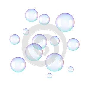 Realistic soap bubbles. Rainbow reflection bubbles isolated vector on transparent illustration