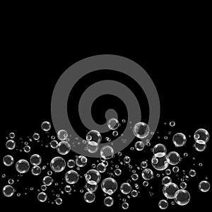 Realistic soap bubbles with rainbow reflection set isolated on the black background. vector Illustration