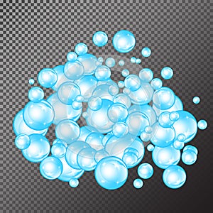 Realistic soap bubbles with rainbow reflection set isolated on the black transparent background. vector Illustration