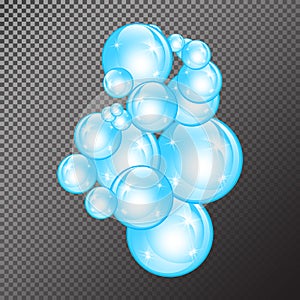 Realistic soap bubbles with rainbow reflection set isolated on the black transparent background. vector Illustration