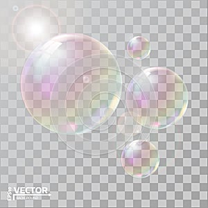 Realistic soap bubbles with rainbow reflection