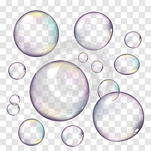 Realistický mýdlo bubliny sada na průhledný 