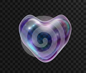 Realistic soap heart shaped rainbow bubble with reflection isolated vector illustration. Vector realistic.
