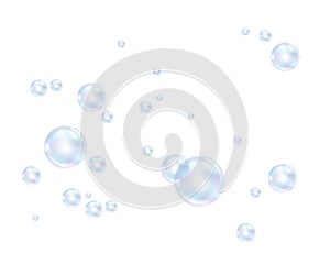 Realistic soap transparent bubbles blue and pink color vector illustration on white background