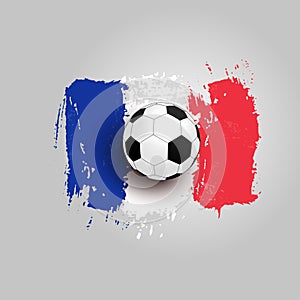 Realistic soccer ball on flag of France, made of brush strokes. Design element. Vector illustration. Isolated on white background
