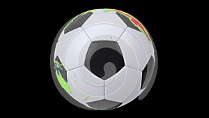 Realistic soccer ball isolated on black screen. 3d seamless looping animation.