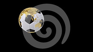 Realistic soccer ball isolated on black screen. 3d seamless looping animation.