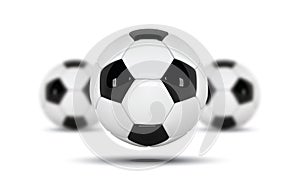 Realistic soccer balls or football ball on white background. Set of three 3d Style Ball isolated on white backgroun