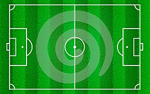 Realistic soccer field background top view with grass pattern