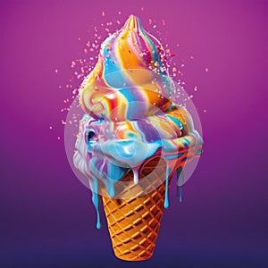 Realistic soft ice cream waffle cone. Soft serve ice cream, 3d vector