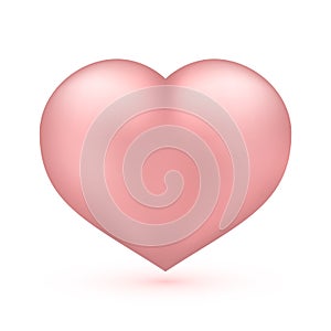 Realistic soft pink heart isolated on white. Valentine s day greeting card background. 3D icon. Romantic vector illustration. Easy