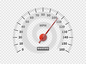 Realistic speedometer. Car odometer speed counter dial meter rpm motor miles measuring scale white engine meter concept photo