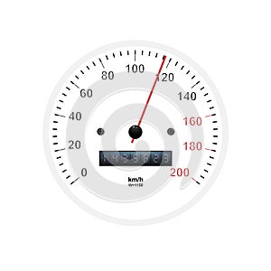 Realistic speedometer. Sport car odometer with motor miles measuring scale. Racing speed counter. Engine power concept
