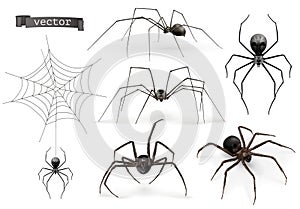 Realistic spider. Halloween 3d vector icon set