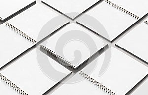 Realistic spiral binder square notebook mock up isolated on white background. 3D illustration