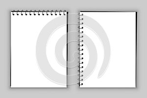 Realistic spiral blank notebook, two template copybook cover with horizontal and vertical iron spiral - vector