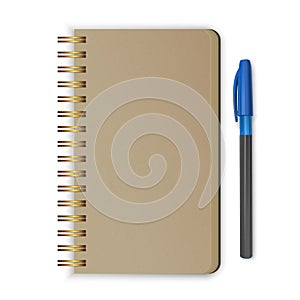 Realistic spiral notepad. Blank mockup for design. Realistic sketchbook with a pen. Vector EPS 10 illustration