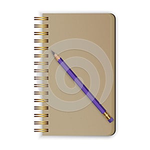 Realistic spiral notepad. Blank mockup for design. Realistic sketchbook with a simple pencil. Vector EPS 10 illustration