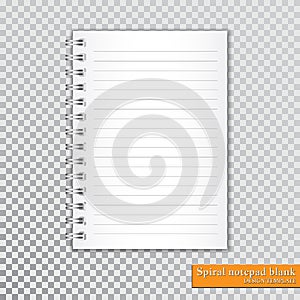 Realistic spiral notepad blank on transparent background. Vector