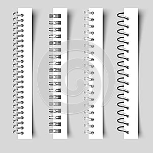 Realistic spirals notebook. 3D metal binder. Spiral fastening sheets and sketchbook bindings ring. Vector illusration