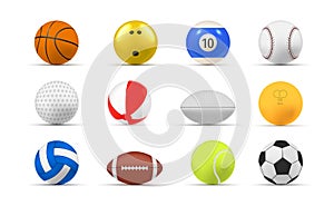 Realistic sports ball collection vector illustration. Rounded air equipment different game playing