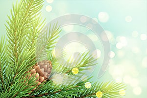 Realistic spruce branch with pinecone illustration