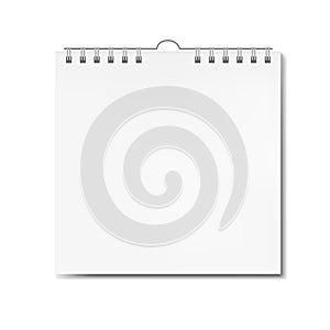 Realistic square calendar on spiral mockup