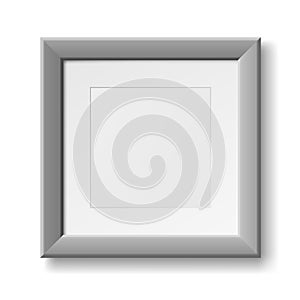 Realistic square empty picture frame on white background. Blank photo frame mockup template