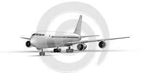 Realistic standing airplane, jet aircraft or airliner perspective view. Detailed passenger air plane.