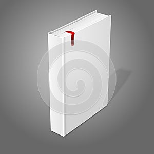 Realistic standing white blank hardcover book with