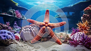 Realistic Starfish With Corals Underwater - High Resolution Lifelike Wimmelbilder