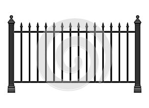 Realistic steel fence vector illustration isolated on white