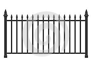 Realistic steel fence vector illustration isolated on white